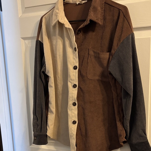 Mine Corduroy Shirt in Cream and Brown - Picture 4 of 5